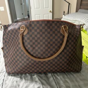Brown Checkered Overnight Bag